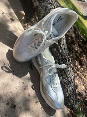 Reebok Women's Metallic Silver and White Sneakers
